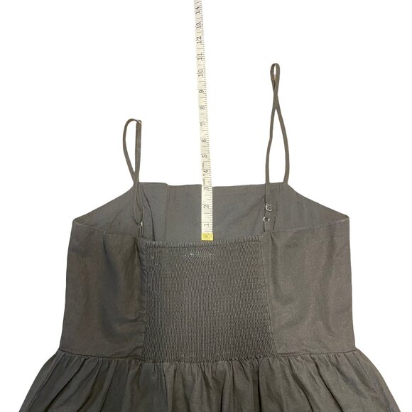 H&M Black Linen Cotton Blend Buttons Dress Midi Smocked, Women's Medium, Flaw - Picture 16 of 16